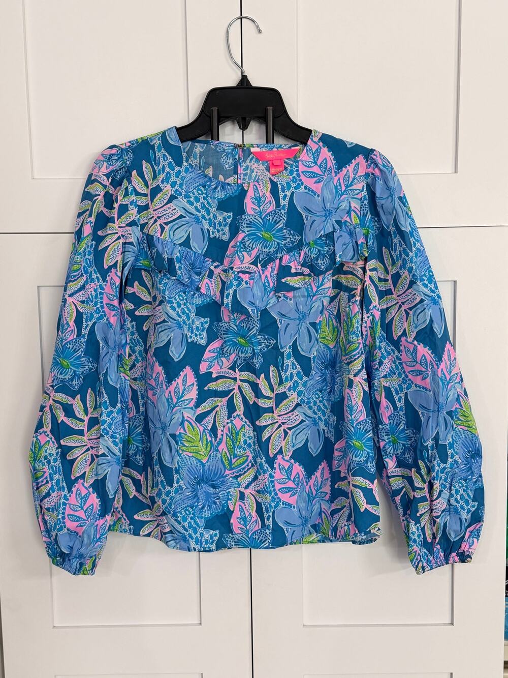 NWT Lilly Pulitzer Bernadette Top XS Tall Me About It Macaw Blue Floral Blouse